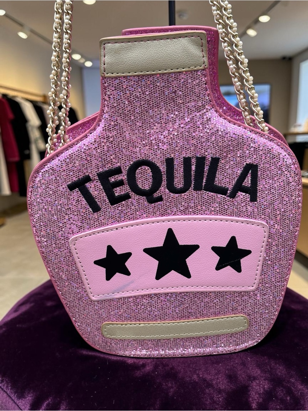 Pink Glitter Tequila Bottle Novelty Crossbody Bag Y2K